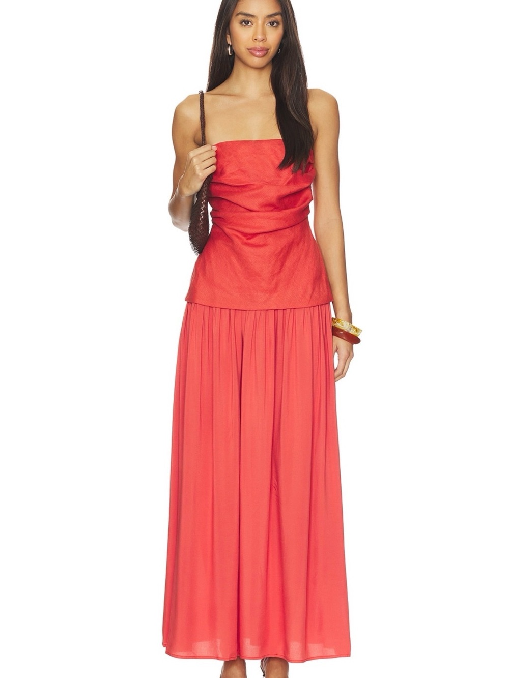 Faithfull the Brand Coral Strapless Maxi Dress